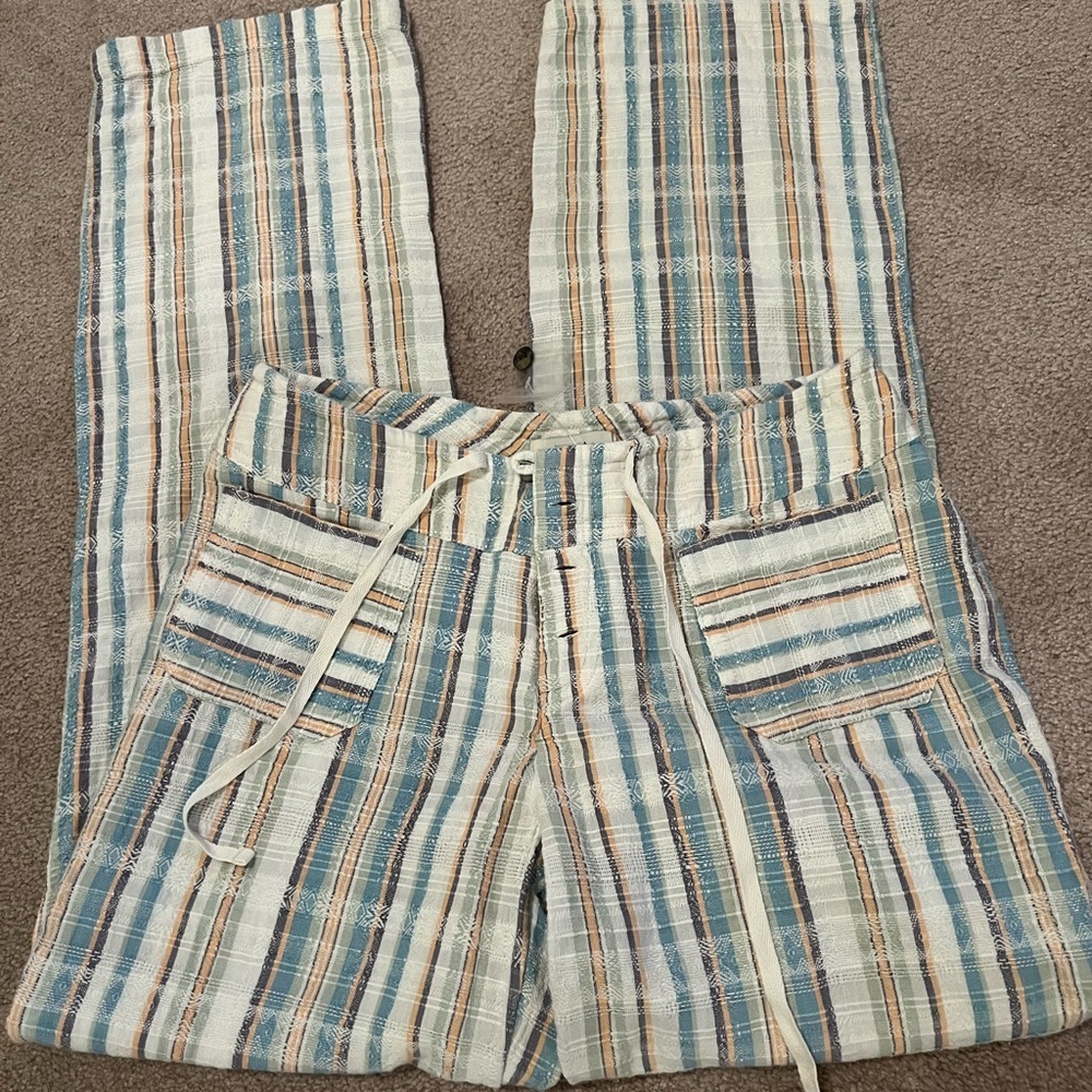 Sundance Gigi Pants - Striped Women's Straight Leg - Blue, Peach, Cream, NWOT, M - Picture 2 of 9